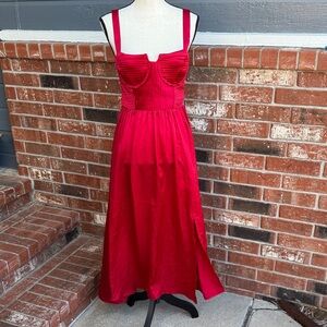 ASTR the Label Red Pleated Bustier Midi Dress Sweetheart Neckline Size Small